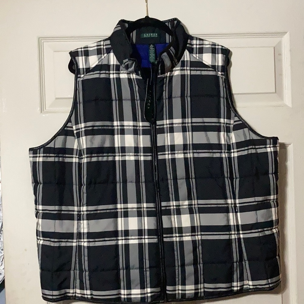 Ralph Lauren NWT sz 3X Quilted Plaid Vest Faux Leather Trim Women’s